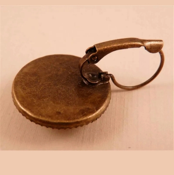 New Triple Goddesses Glass Cabochon Bronze Earrings. - Picture 2 of 4